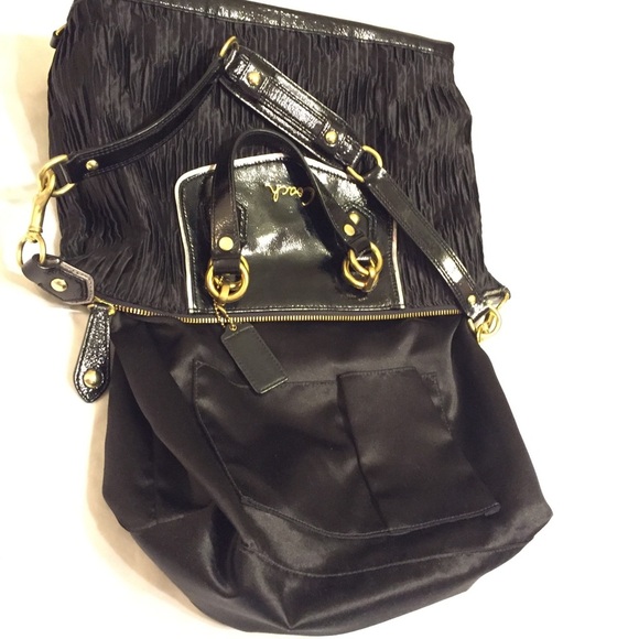 Y2K COACH Ashley Gathered Sateen Satchel Black Handbag Purse Shoulder Bag - Picture 5 of 8